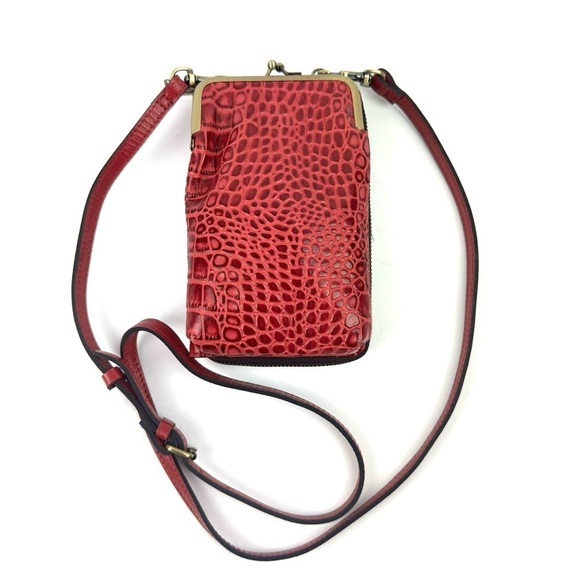 Patricia Nash Pertina Frame Pouch Magenta Pink Croc Embossed Crossbody NEW - Picture 1 of 11